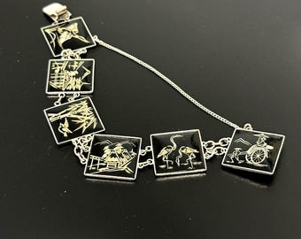 ヴィンテージダマスカスリンクブレスレット：24Kゴールドインレイの