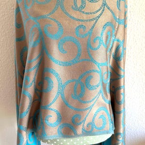 Turquoise Taupe Pashmina High-quality scarf shawl vintage stole made of wool and viscose