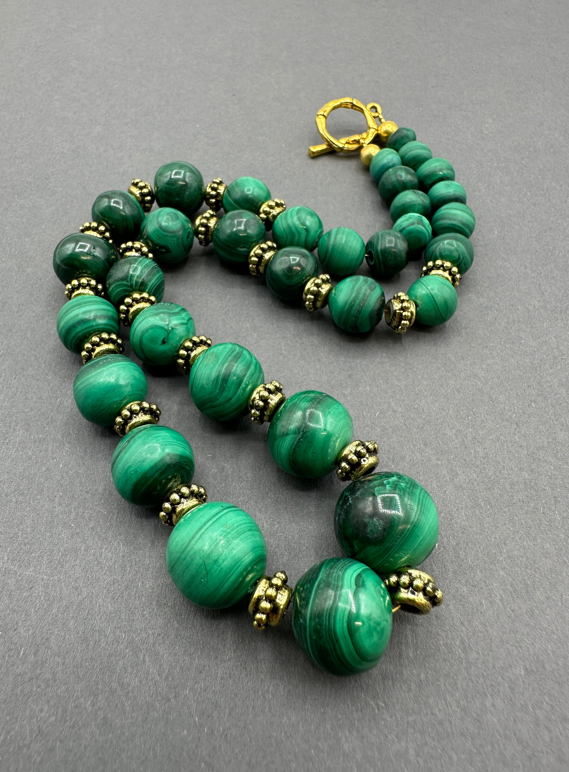 Collier Vintage En Malachite - Longueur 90 Cm - Pierre Naturelle Occasion