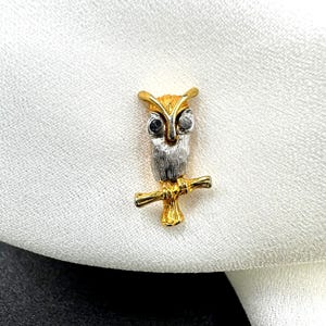 Vintage owl tie pin noble matt silver-plated & gold-plated, high-quality 1980s owl, tie pin pin pin, jacket collar brooch
