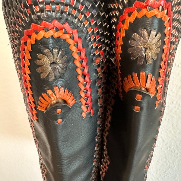 Hippie Boho Stiefel echt Leder Damenstiefel geflochten, gewebtes Design