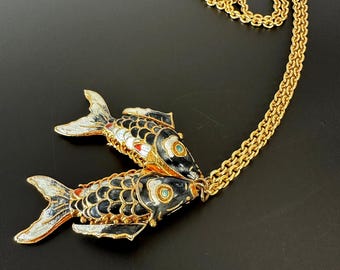 七宝焼きの魚のネックレス、可動式、エナメル加工の魚のペンダント 