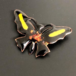Enameled butterfly brooch vintage 1970s black butterfly original boho hippie era butterfly brooch black brown red