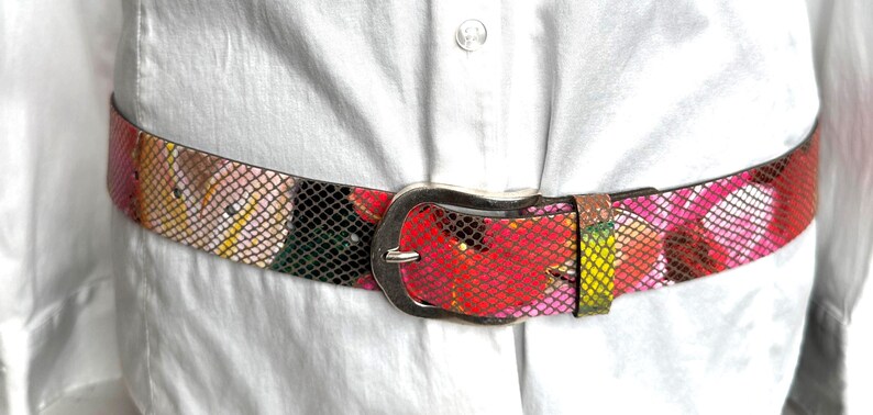 Colorful genuine leather women's belt, made in Germany, very good quality, can be closed at lengths of 82 - 84 - 87 - 89 - 91 - 94 cm. image 4