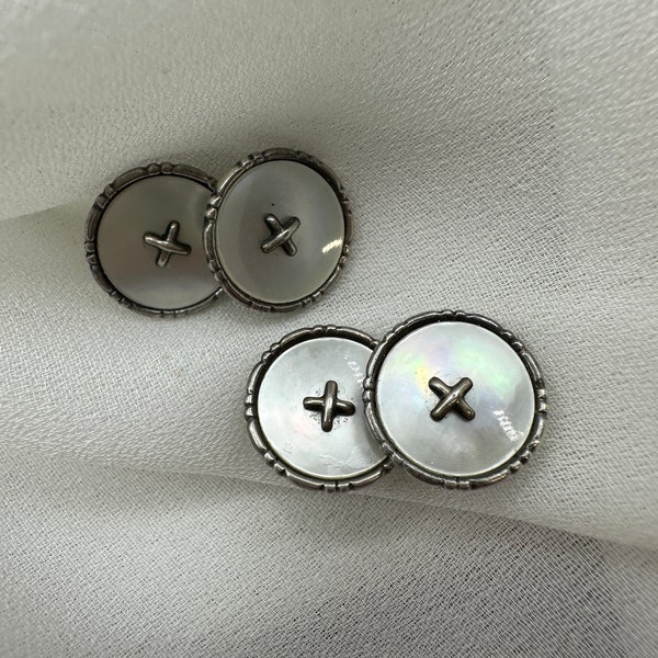 Art Deco silver cufflinks vintage 1930s real mother of pearl and 830 silver antique cuffs