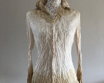 Sophie blouse size 40 in cotton knitted look beige and light brown