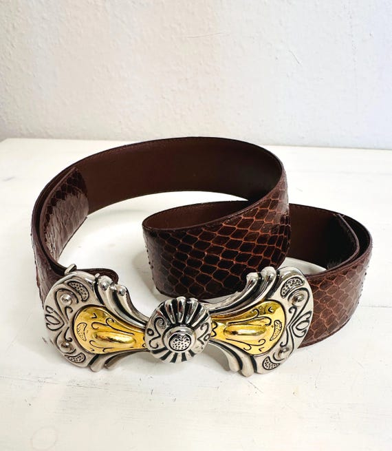 Genuine snakeskin vintage belt Genuine Snakeskin Belt 26-29 1/2 Tan Brown Honors | eBay main image 4