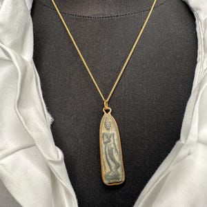 Stone Goddess Pendant Necklace Original 1970s Boho Jewelry Vintage Artist Handmade Jewelry with Gold Plated Chain