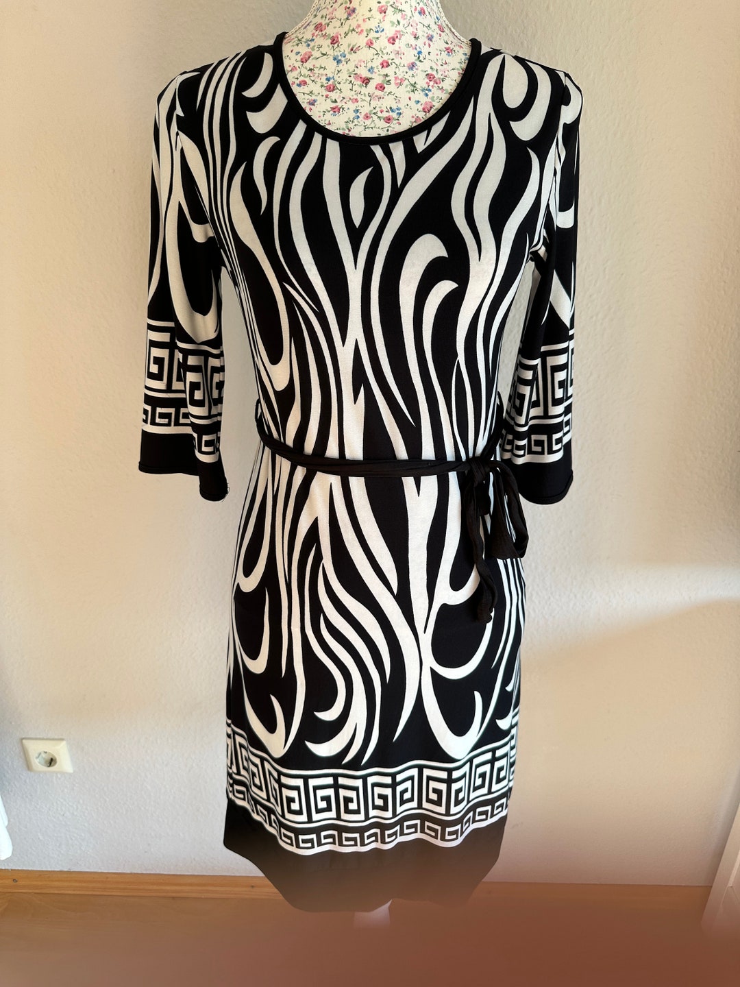 Greek Key Print Slim Fit Dress main image 1