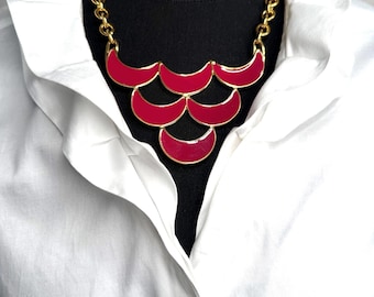 Designer MONET necklace, high-quality, gold-plated haute couture choker, raspberry-colored enameled chain