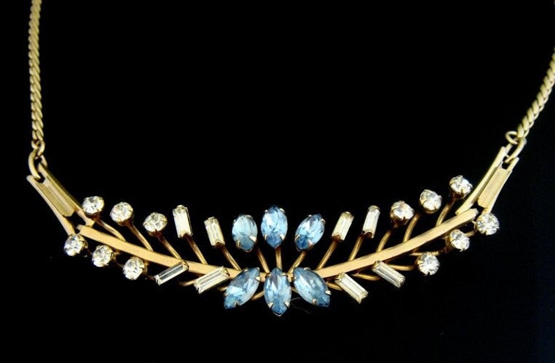 Collar de pedrería Baguette hermosa cadena de collar vintage de la década de 1950 imagen 1