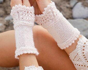 Knitted wrist warmers arm warmers DROPS Design Alpaca Silk custom size color choice