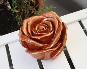 Great XXL rose painted with Mayan colors, handmade concrete rose