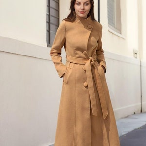 Wool Trench Coat, Camel Wool Coat Women, Long Belted Wool Wool Trench Coat, Camel Wool Coat Women, Long Belted Wool