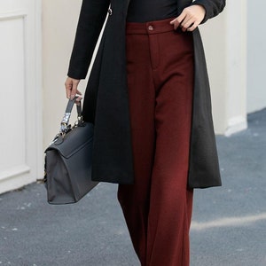 Elegant Burgundy Wide-Leg wool Trousers, Cozy Wool Blend pants for Stylish Fall & Winter Looks, Womens wool pants, Custom pants L0695