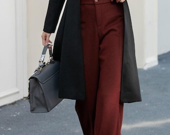 Elegant Burgundy Wide-Leg wool Trousers, Cozy Wool Blend pants for Stylish Fall & Winter Looks, Womens wool pants, Custom pants L0695