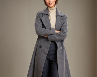 Gray Wool Coat, Womens Long Wool Coat, Winter Coat Women