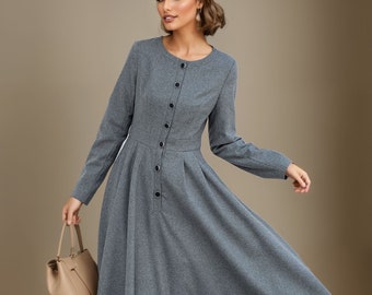 grey wool long sleeve dress Veronica Beard Theodora Wool Midi Dress | Medium Heather Grey main image 1