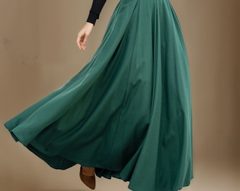 Green Wool Skirt, Maxi Wool Skirt Women, Winter Wool Skirt, A-Line Skirt, Swing Warm Skirt, High Waisted Skirt, Custom Skirt L0645