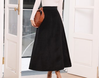 Black Wool Midi Skirt Women, A Line wool skirt, Winter Warm wool Skirt, Wool Skirt Women, Midi wool skirt, Swing Skirt, Custom Skirt L0529