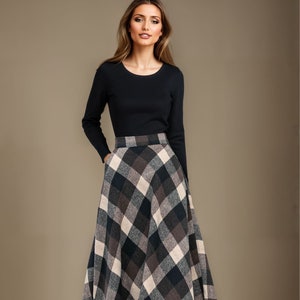 Karierter Wollrock, Wollrock Maxi Rock Frauen, Winterrock Frauen, Warmer Winterrock, Rock für Übergrößen, Rock für Frauen L0639
