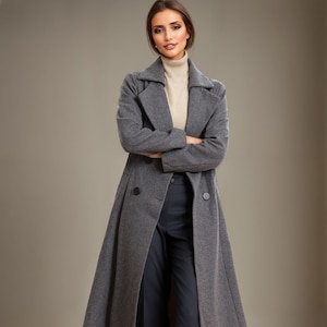 Winter Warm Gray Long Wool Coat, Wool Coat Women, Belted Winter Warm Gray Long Wool Coat, Wool Coat Women, Belted