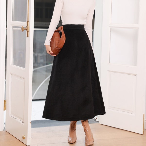 Black Wool Midi Skirt Women, A Line wool skirt, Winter Warm wool Skirt, Wool Skirt Women, Midi wool skirt, Swing Skirt, Custom Skirt L0529