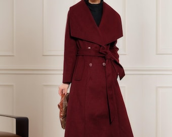 Double Breasted Wool Coat, Light Blue Wool Coat, Warm Winter Wool