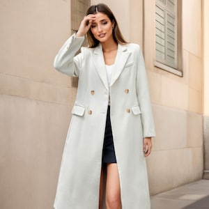 White wool coat, Long wool coat, Womens wool coat, Winter warm coat women, Midi wool coat, wedding coat, Custom wool coat L0647#