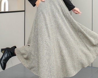 Wollrock, Langer Wollrock, Damen Wollrock, Winter Rock, Swing Rock, Wollrock mit Gürtel, Rock mit Taschen, Maßanfertigung L0659
