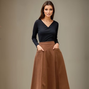 wool skirt, womens skirts, brown skirt, long swing skirt, high waist skirt, skirt with pockets, winter and autumn skirt, custom skirt L0654