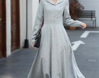 Fit and Flare Dress, Gray Dress, Wool Dress Women, Swing Dress, Dress With  Pockets, Winter Dresses, Handmade Dress, Ylistyle C3613 - Etsy