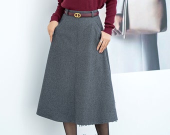 Gray Wool Midi Skirt, Wool Skirt, Winter Warm Skirt, A-Line Wool Skirt, Wool Skirt Women, Swing Skirt, Custom Skirt L0539