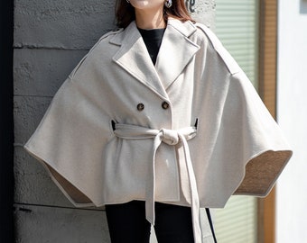 Womens Cape, Women's Poncho, Woolen Coat, Wool Cape Coat