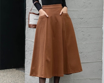 Brown wool skirt, Wool Midi Skirt Women, Winter Skirt women, A-Line Wool Skirt, Wool Skirt Women, High Waisted Skirt, Custom Skirt L0478