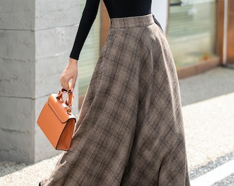 Maxi Wool Skirt, Wool Skirt Women, Plaid Skirt women, A-Line Skirt, Winter Wool Skirt, Elastic Waist Skirt, Custom skirt L0447