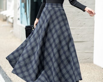 Tartan Wool Skirt, Long Wool plaid Skirt Women, High Waisted Skirt, Winter Skirt, A-Line Skirt, Elastic Waist Wool Skirt, Custom skirt L0545