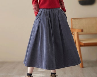 Blue Corduroy skirt, Womens Midi Corduroy Skirt , Autumn Winter Skirt women, A-Line Corduroy Skirt, High Waisted Skirt, Custom Skirt L0486