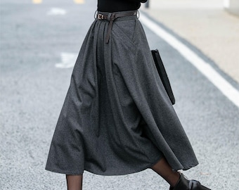 Midi Wool Skirt, Gray Wool Midi Skirt, Winter wool Skirt women, A-Line Wool Skirt, Wool Skirt Women, Pocket Skirt, Custom Skirt L0477