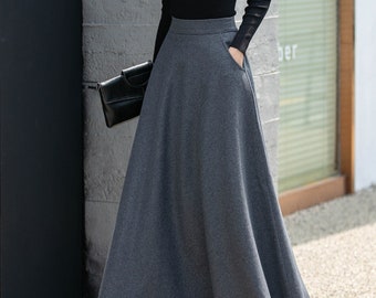 Wool skirt, Winter Wool Skirt Women, Midi wool Skirt, A-Line Skirt, Gray Skirt, Elegant Skirt, Elastic Waist Skirt, Custom skirt L0449