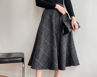 Grey plaid skirt etsy hot sale