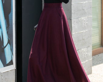 Wool Skirt, Winter Skirt Women, High Waisted Skirt, A-Line Skirt, Fit and Flare Skirt, Elegant Skirt, Elastic Waist Skirt, Custom L0450