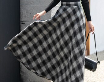 Plaid wool skirt, Long Wool Skirt, Winter Skirt Women, Plaid Skirt, A-Line Skirt, Elegant Skirt, Elastic Waist Skirt, Custom skirt L0454