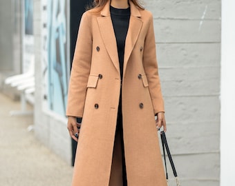 Camel Wool coat, Long wool coat, Wool warm coat, Trench wool coat, women's autumn winter wool coat, Womens Warm wool coat, Custom coat L0541