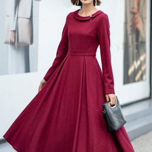 Red Wool dress, Midi wool dress, Vintage inspired Swing wool dress, Womens Long wool dress, Winter warm wool dress, Custom dress L0532