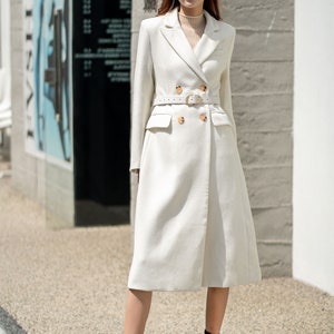 White wool coat, Long wool coat, Womens wool coat, Winter warm coat women, Midi wool coat, wedding coat, Custom wool coat L0548#