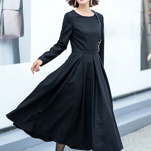 Black Wool Dress, Winter Wool Dress women, Midi wool dress, Long Sleeves wool Dress, Fit and Flare Dress, Womens Dresses, Custom dress L0533