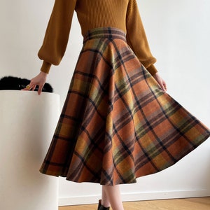 Plaid Wool Midi Skirt Women, Plaid skirt, Wool circle skirt, Winter Warm Skirt, Wool Skirt Women, Swing Skirt, Custom Skirt L0268