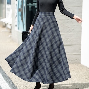 Tartan Wool Skirt, Long Wool plaid Skirt Women, High Waisted Skirt, Winter Skirt, A-Line Skirt, Elastic Waist Wool Skirt, Custom skirt L0545