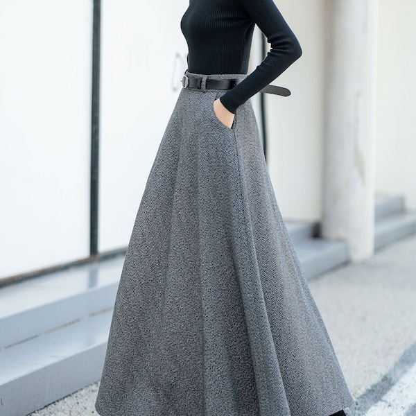Gray Wool skirt, Winter Wool Skirt Women, Midi wool Skirt, A-Line Skirt, Elegant Skirt, High Waisted Skirt, Custom skirt L0537